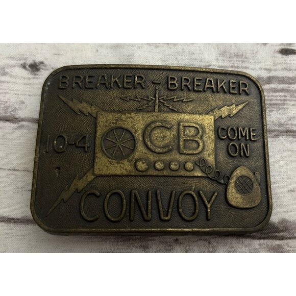 Vintage BRASS BELT BUCKLE CB RADIO Breaker Convoy 10-4 Lingo SOLID BRASS 70s - Picture 1 of 7